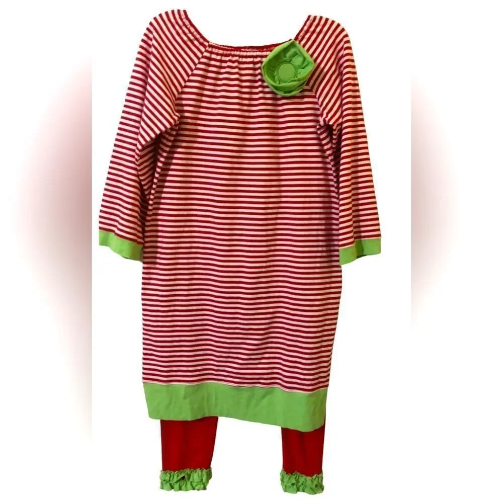 Just Blanks Red and White Striped Knit Christmas Dress with Matching Leggings